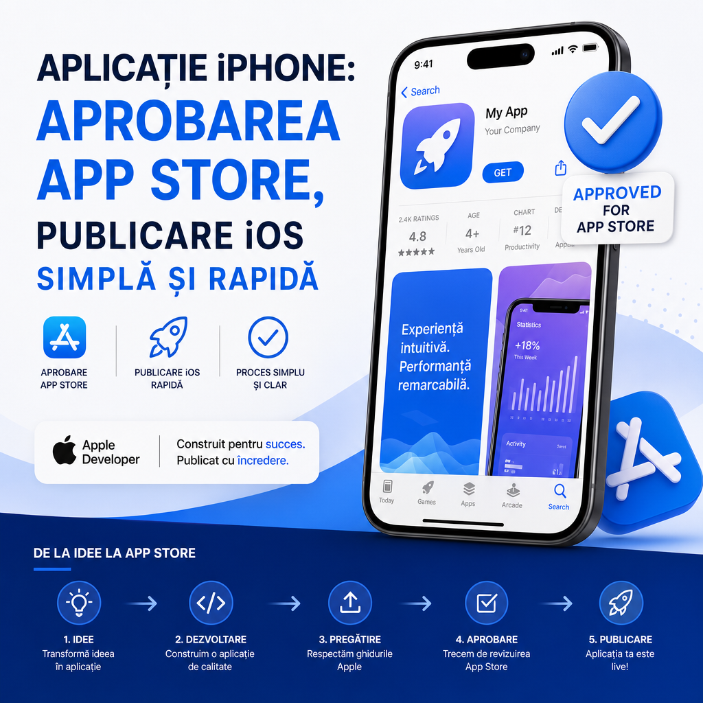 Illustration of Aplicație iPhone: Aprobarea App Store, Publicare iOS Simplă și Rapidă