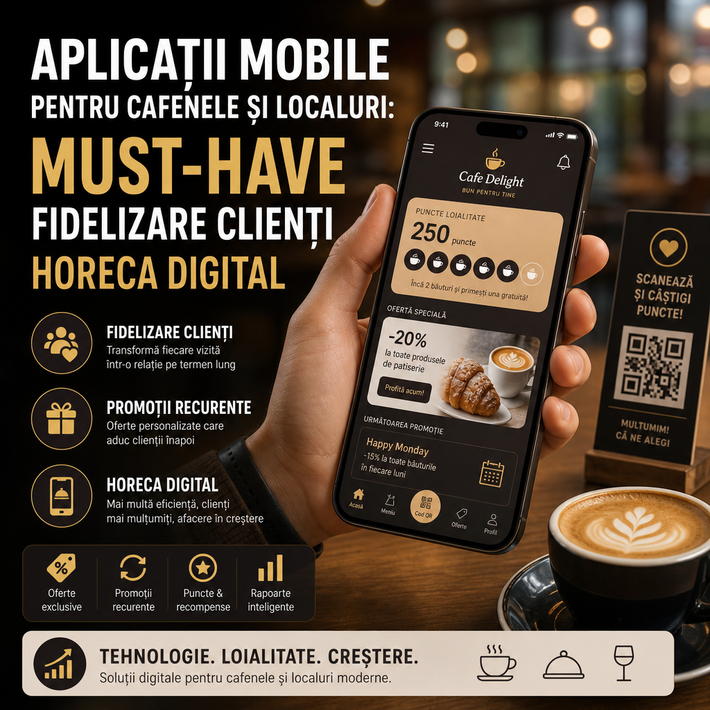 Illustration of Aplicații Mobile Pentru Cafenele Și Localuri: Must-Have Fidelizare Clienți HORECA Digital