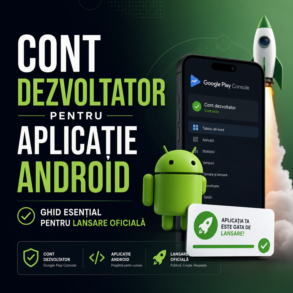 Illustration of Cont Dezvoltator pentru Aplicație Android: Ghid Esențial pentru Lansare Oficială
