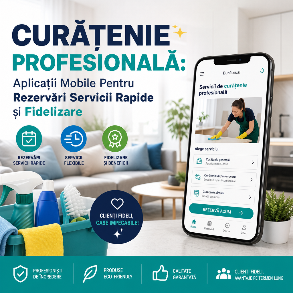 Illustration of Curățenie Profesională: Aplicații Mobile Pentru Rezervări Servicii Rapide și Fidelizare
