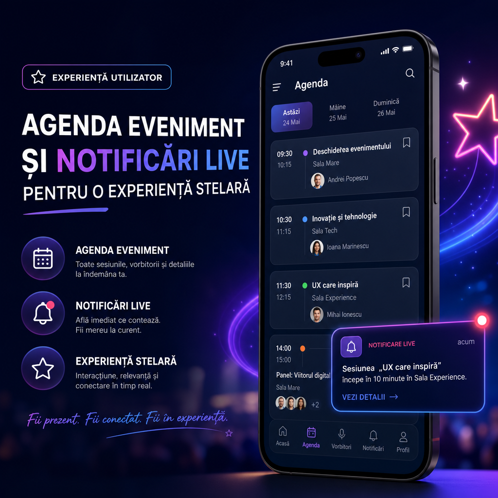 Illustration of Experiență Utilizator: Agenda Eveniment și Notificări Live pentru o Experiență Stelară