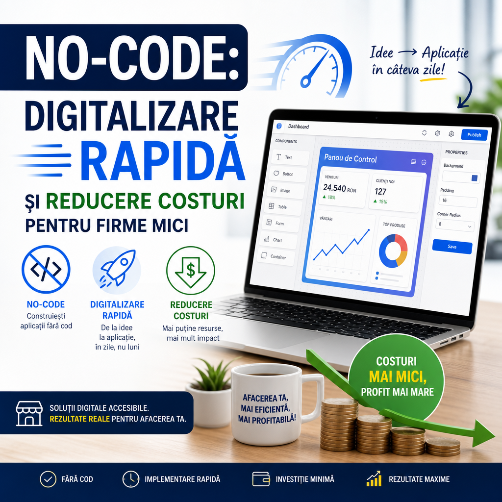 Illustration of No-Code: Digitalizare Rapidă și Reducere Costuri pentru Firme Mici
