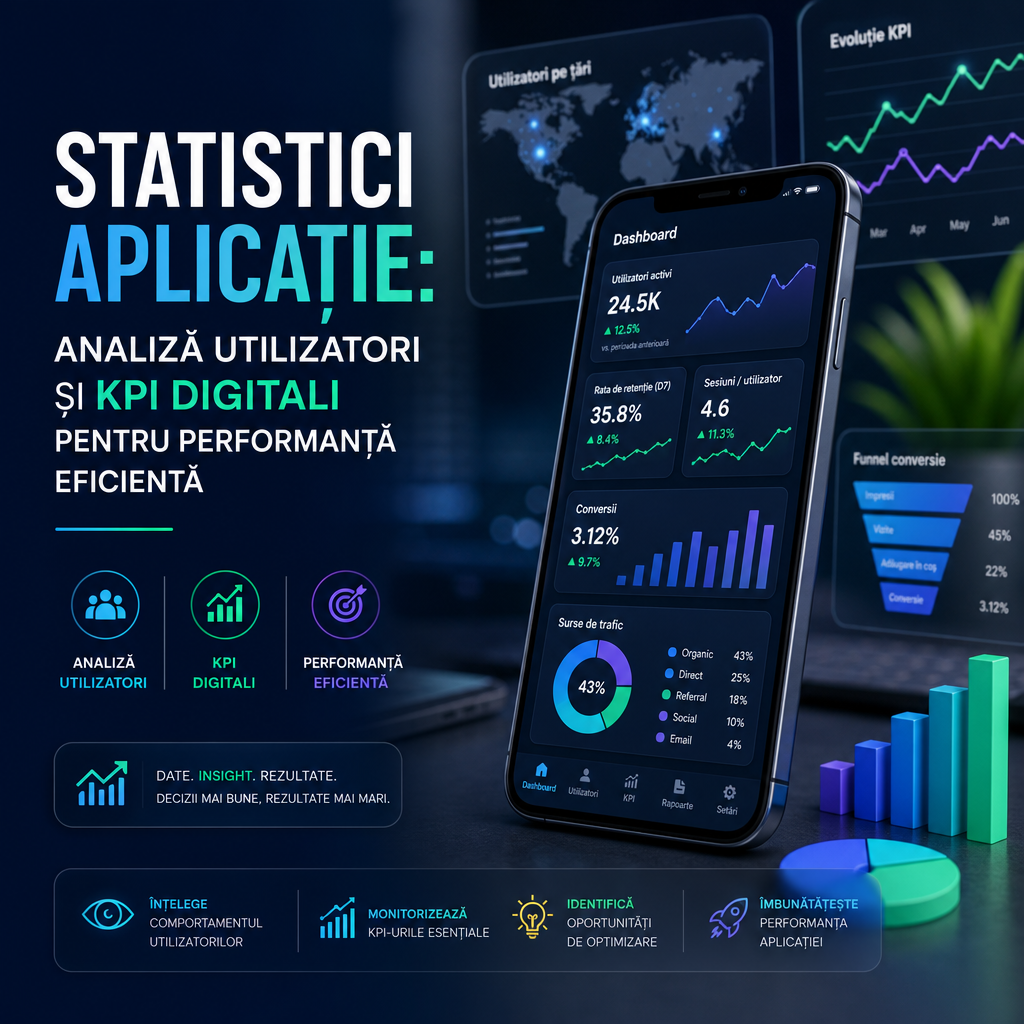 Illustration of Statistici Aplicație: Analiză Utilizatori și KPI Digitali pentru Performanță Eficientă