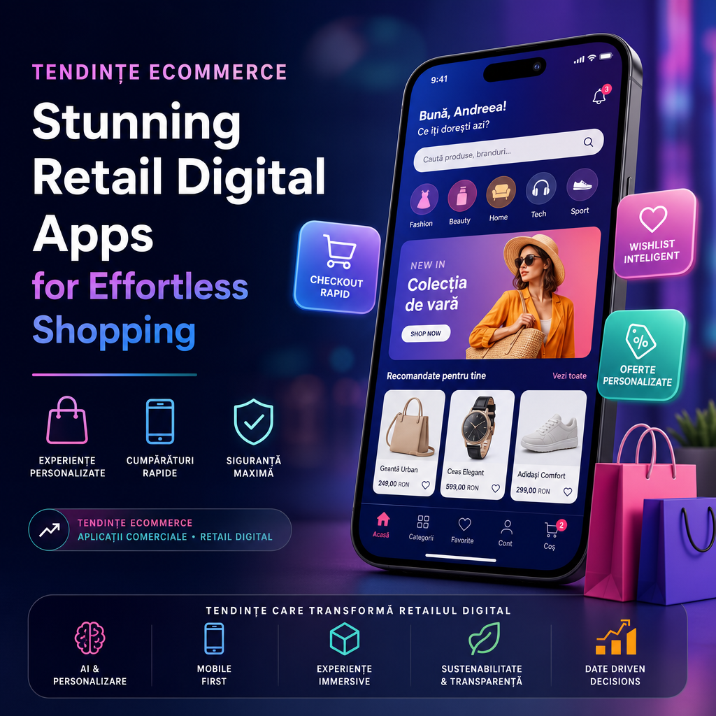 Illustration of Tendințe Ecommerce: Stunning Retail Digital Apps for Effortless Shopping