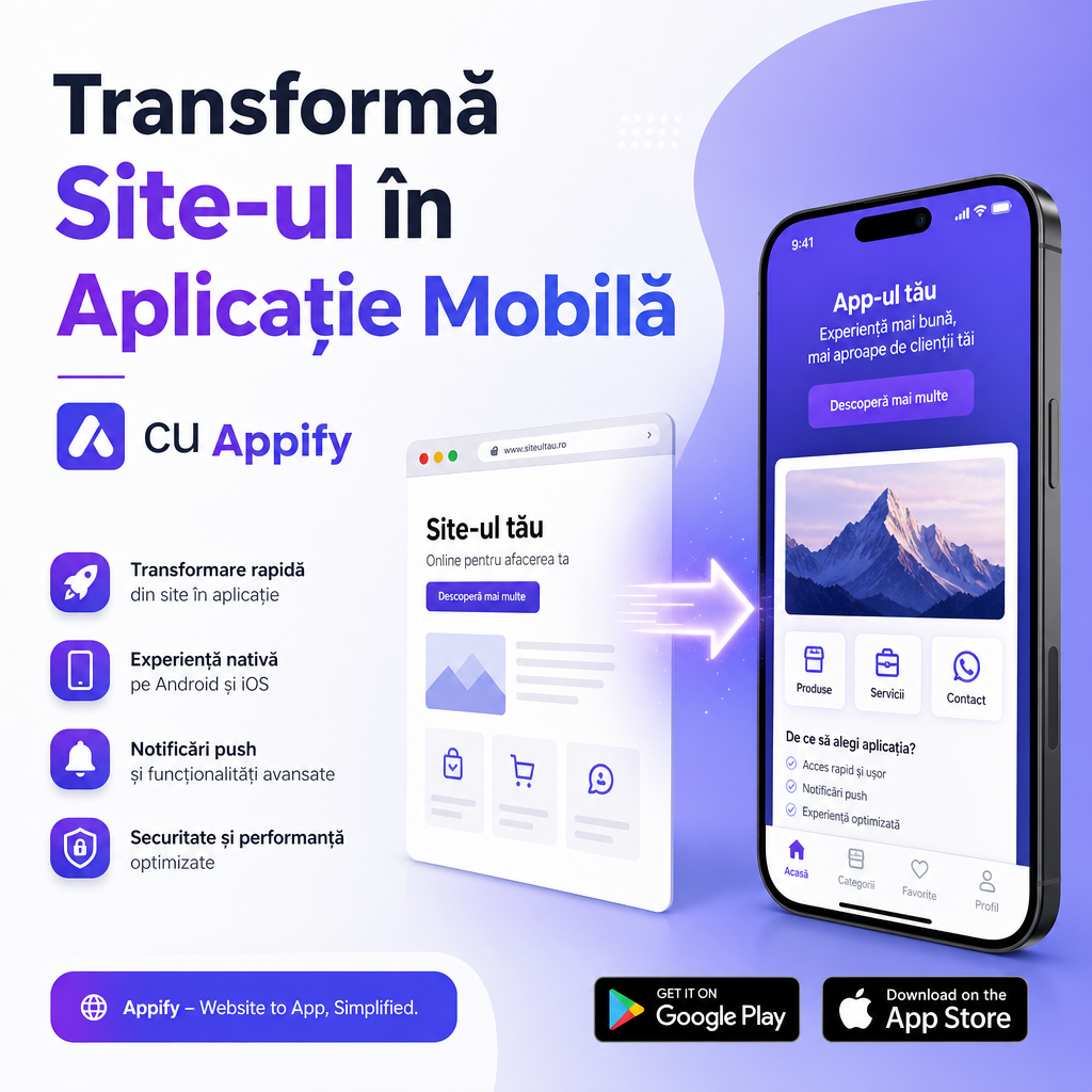 Aplicație mobilă Appify care transformă rapid un site în aplicație pentru Android și iOS