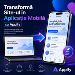 Site transformat rapid în aplicație mobilă cu Appify, pentru o experiență modernă pe telefon.